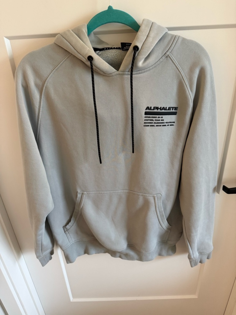Alphalete Hoodie Sweatshirt | Gray Pullover Fleece Lined | Logo Graphic | Size M